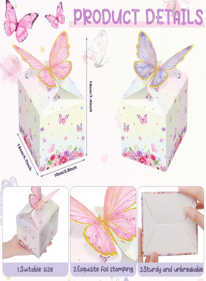 Qilery 24 Pcs Butterfly Party Favor Treat Boxes Pink and Purple Floral Goodie Gable Candy Box Gift Boxes Paper Butterfly Decorations for Birthday Party Supplies Chocolate Present Wedding Baby Shower - Image 2